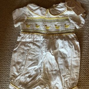 Rachel Riley smocked duck romper 0-3 months